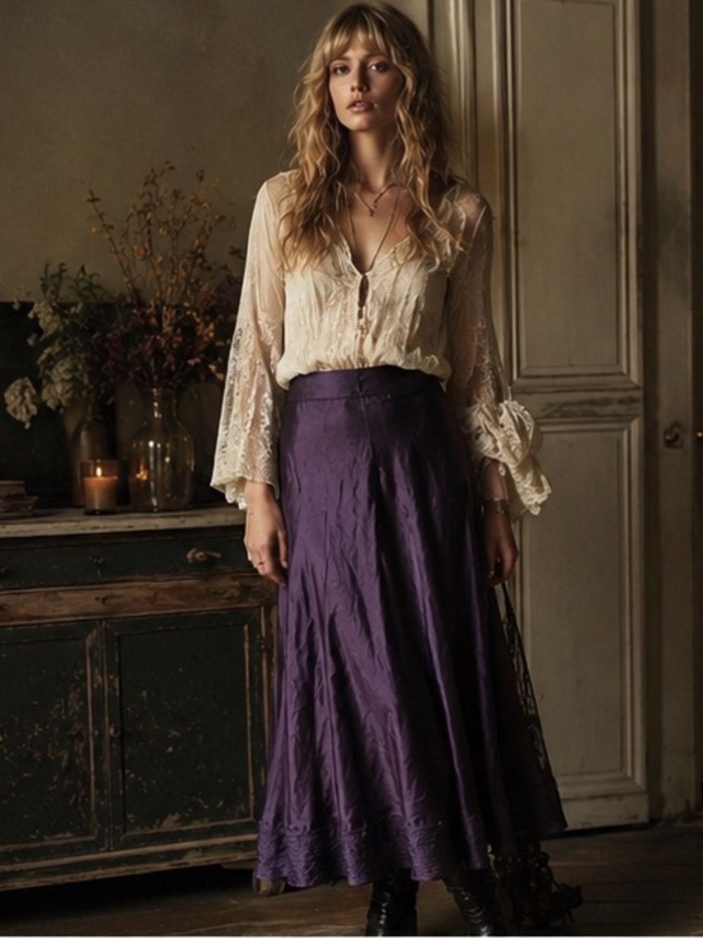 Sundance 100% Silk Maxi Skirt Full Purple size 12 - Picture 9 of 9